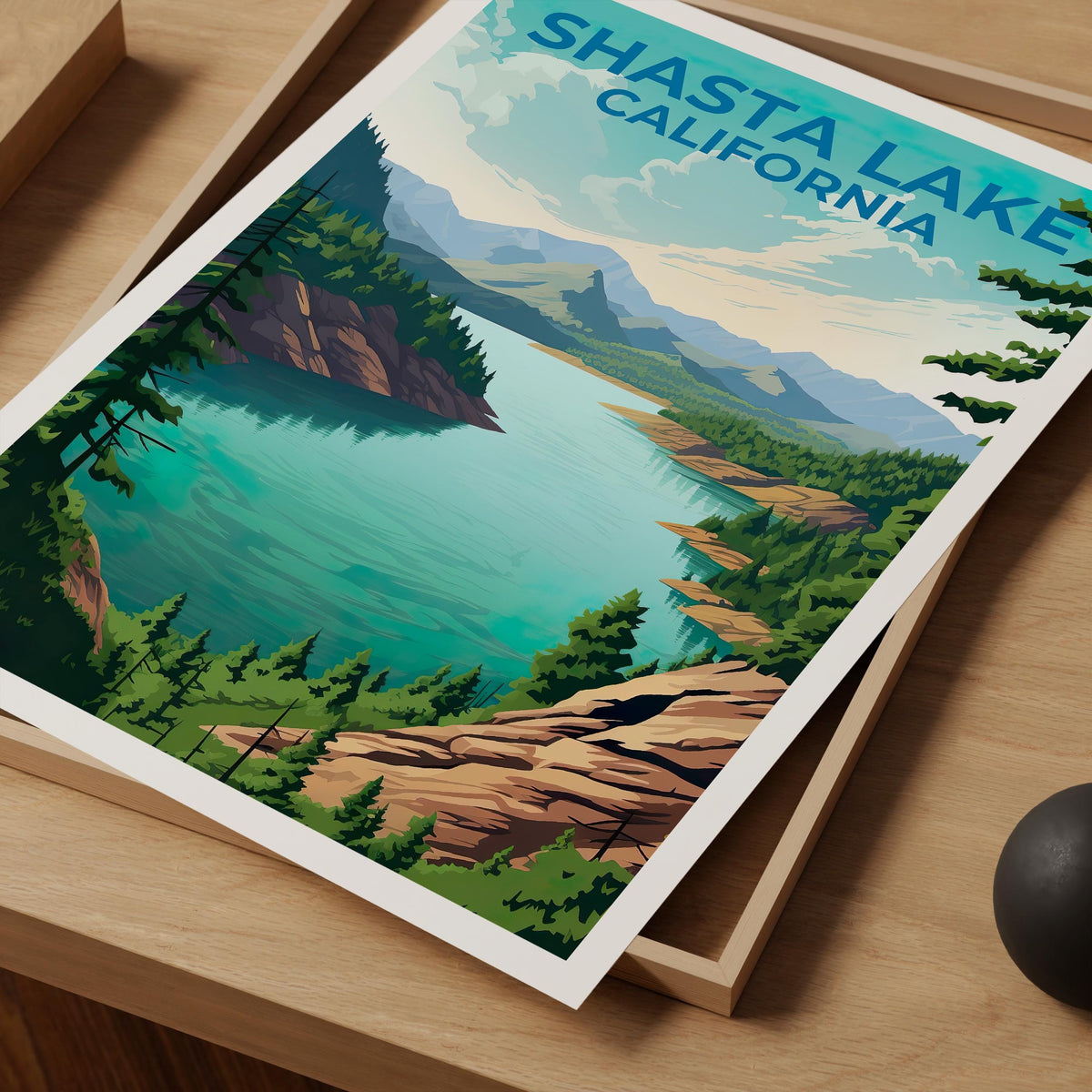 Shasta Lake California Poster – Forest Lake Mountains Print