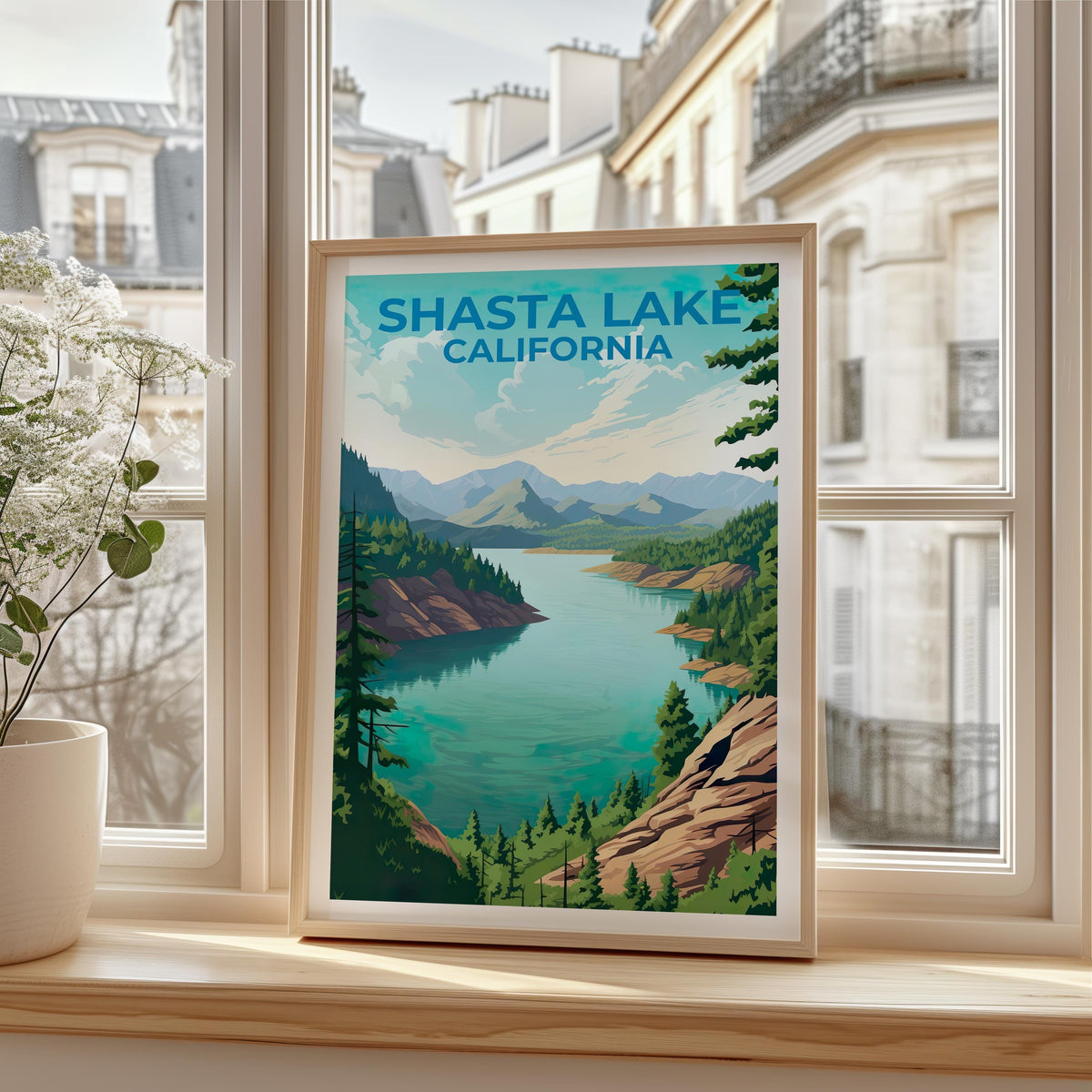 Shasta Lake California Poster – Forest Lake Mountains Print