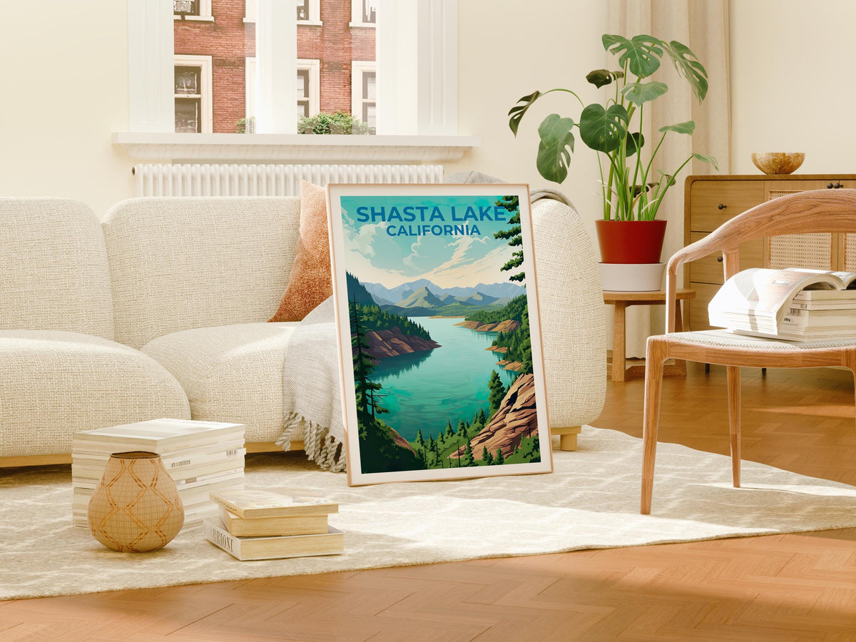 Shasta Lake California Poster – Forest Lake Mountains Print