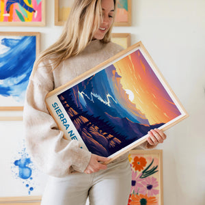 Sierra Nevada Poster – Sunrise Valley & Pine Forest Print