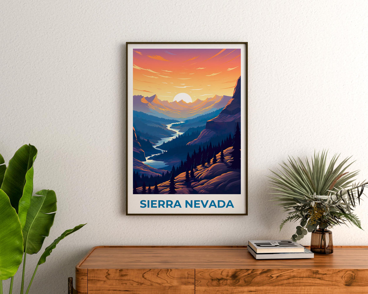 Sierra Nevada Poster – Sunrise Valley & Pine Forest Print