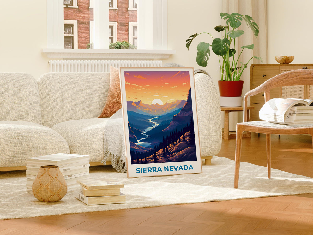 Sierra Nevada Poster – Sunrise Valley & Pine Forest Print