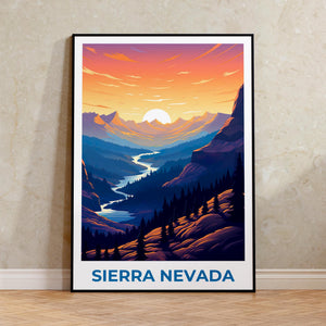 Sierra Nevada Poster – Sunrise Valley & Pine Forest Print
