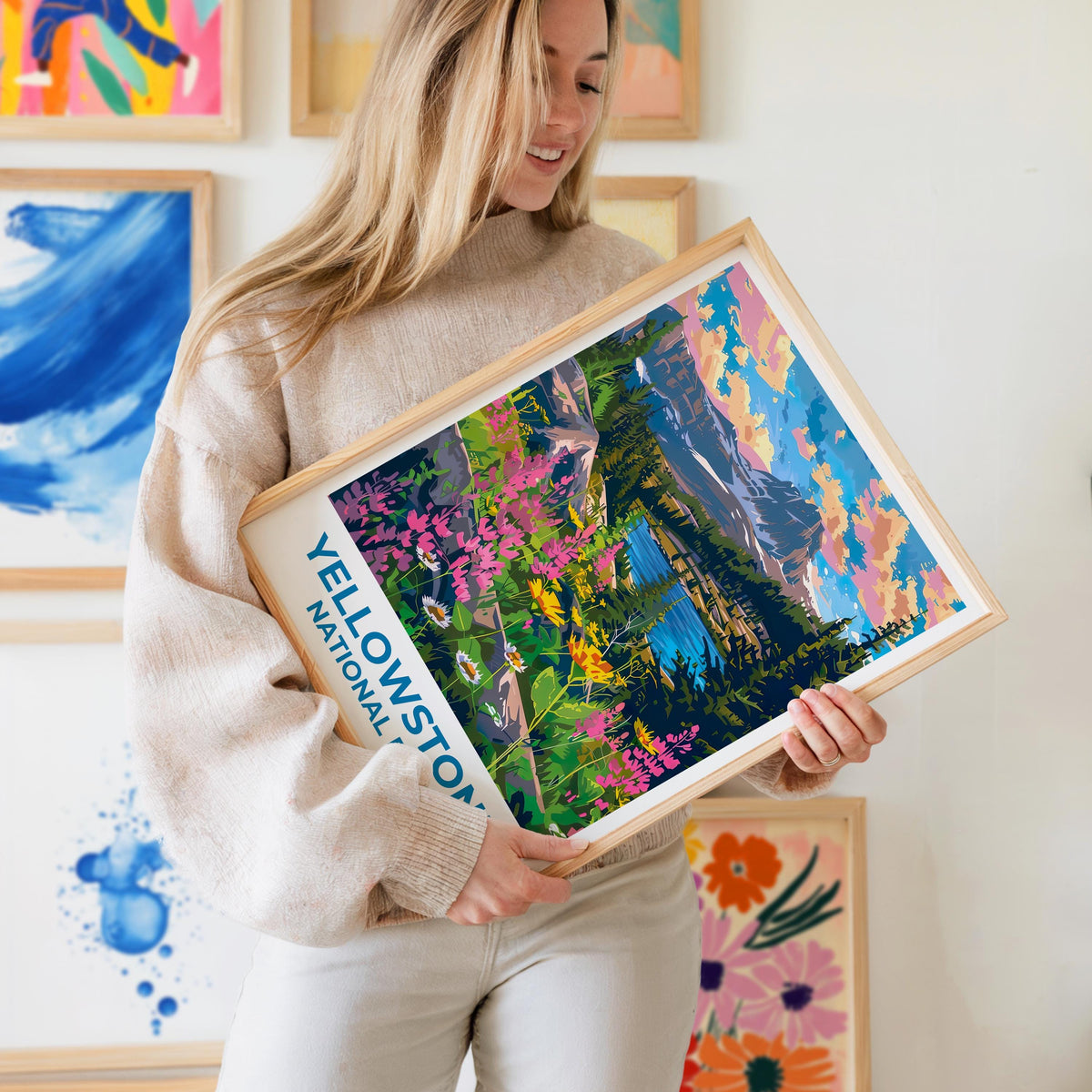 Yellowstone Poster – Wildflower Lake & Peaks Art Print