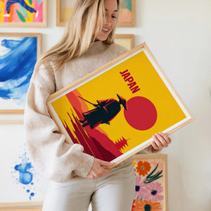 Japan Samurai Poster – Minimalist Red Sun Warrior Art Print
