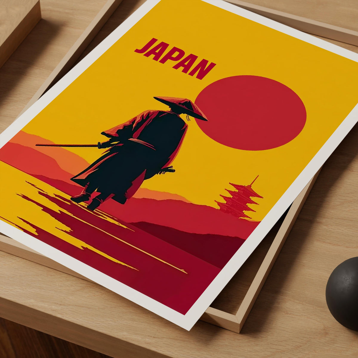 Japan Samurai Poster – Minimalist Red Sun Warrior Art Print