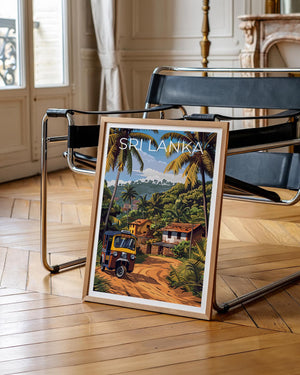 Sri Lanka Poster — Tuk Tuk in a Tropical Village Print