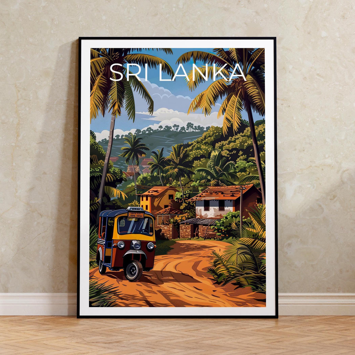 Sri Lanka Poster — Tuk Tuk in a Tropical Village Print