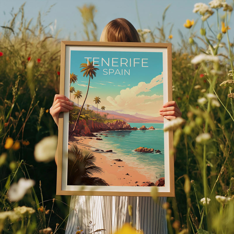 Tenerife Poster, Spain Island Beach and Palm Print