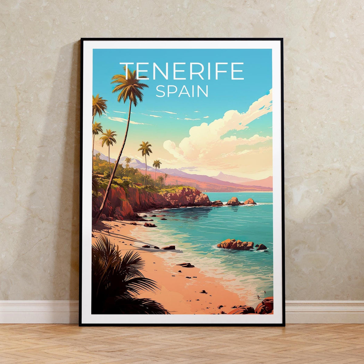 Tenerife Poster, Spain Island Beach and Palm Print
