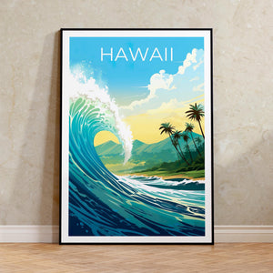 Hawaii Travel Poster, Giant Ocean Wave Surf Print