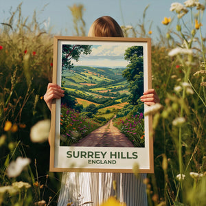 Surrey Hills England Poster, Rolling Countryside Path Print