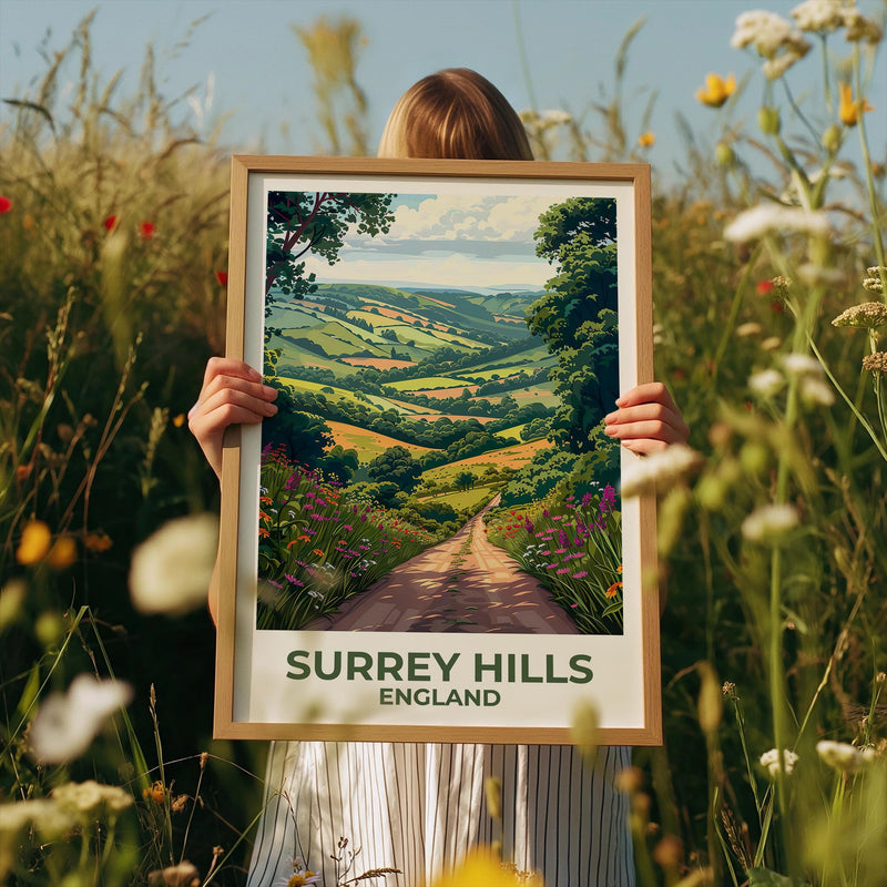 Surrey Hills England Poster, Rolling Countryside Path Print
