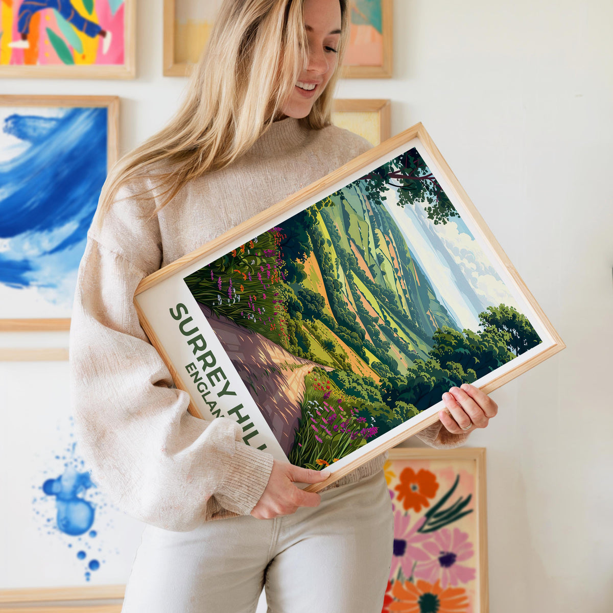 Surrey Hills England Poster, Rolling Countryside Path Print