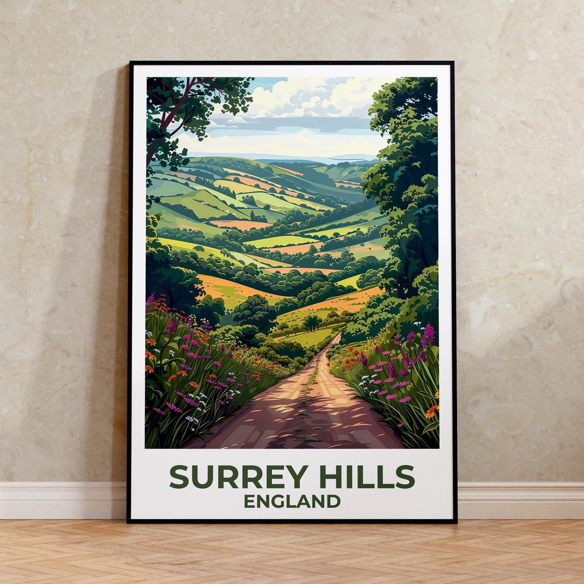 Surrey Hills England Poster, Rolling Countryside Path Print