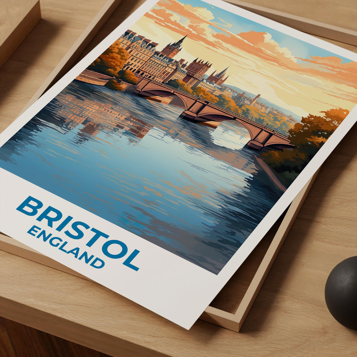 Bristol England Poster – River Bridge and Historic Skyline