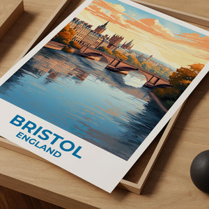 Bristol England Poster – River Bridge and Historic Skyline