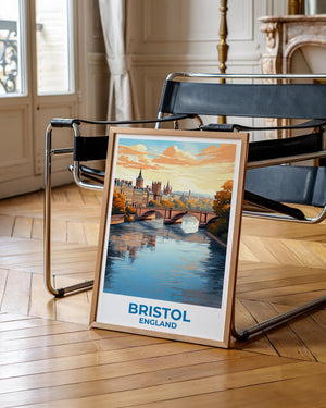 Bristol England Poster – River Bridge and Historic Skyline