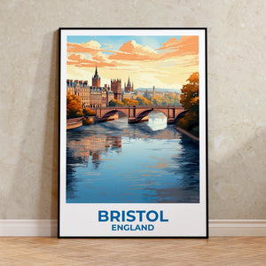 Bristol England Poster – River Bridge and Historic Skyline