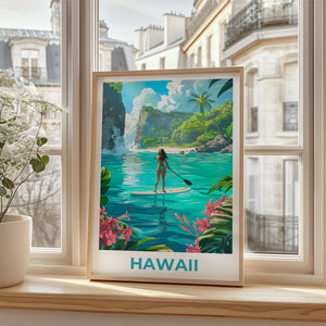Hawaii Paddleboarding Lagoon Tropical Cove Poster
