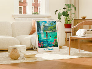 Hawaii Paddleboarding Lagoon Tropical Cove Poster