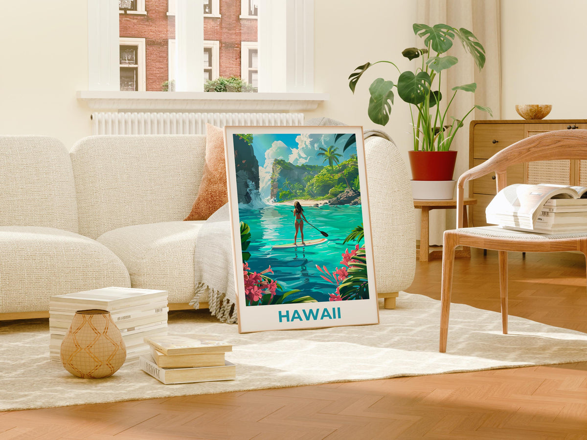 Hawaii Paddleboarding Lagoon Tropical Cove Poster