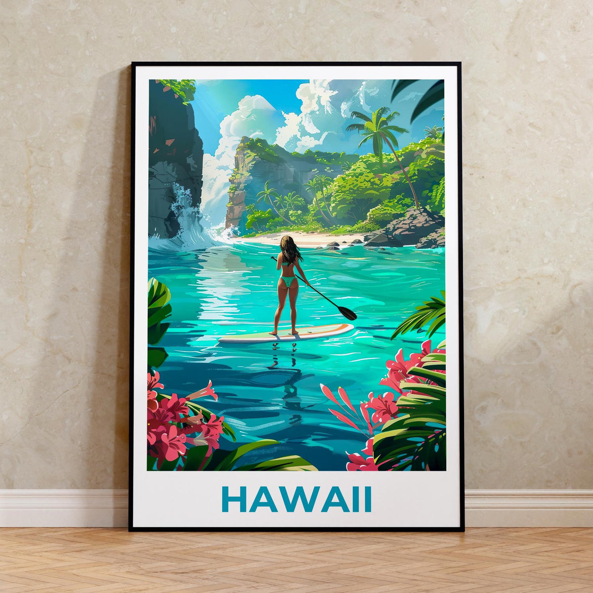Hawaii Paddleboarding Lagoon Tropical Cove Poster