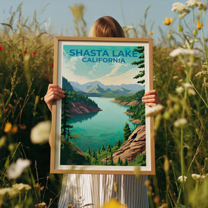 Shasta Lake California Poster – Forest Lake Mountains Print
