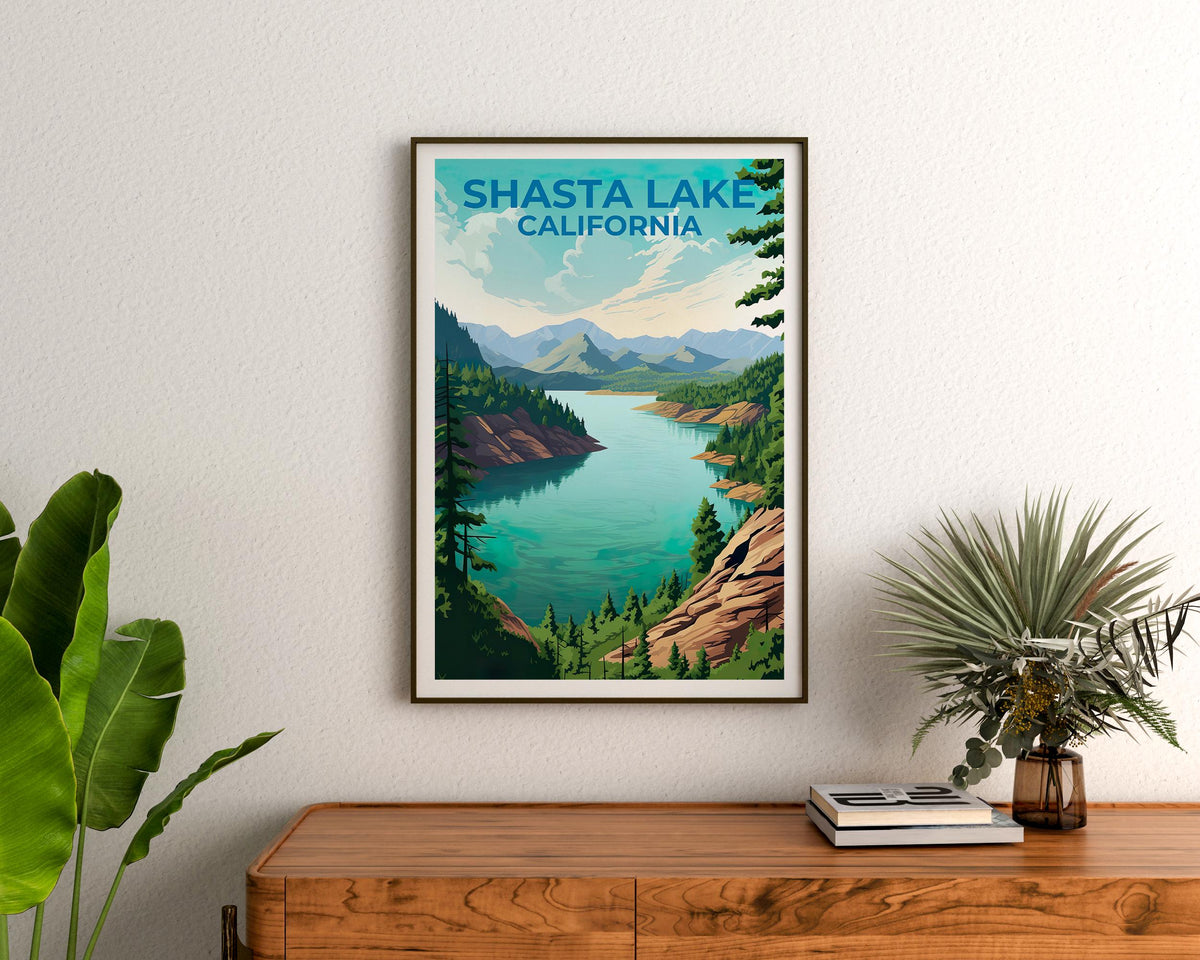 Shasta Lake California Poster – Forest Lake Mountains Print