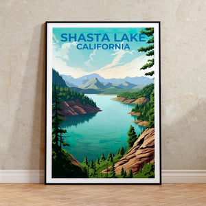 Shasta Lake California Poster – Forest Lake Mountains Print