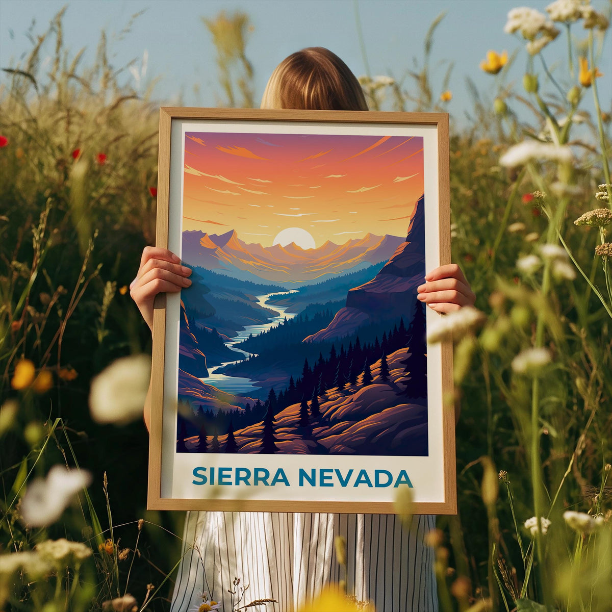 Sierra Nevada Poster – Sunrise Valley & Pine Forest Print
