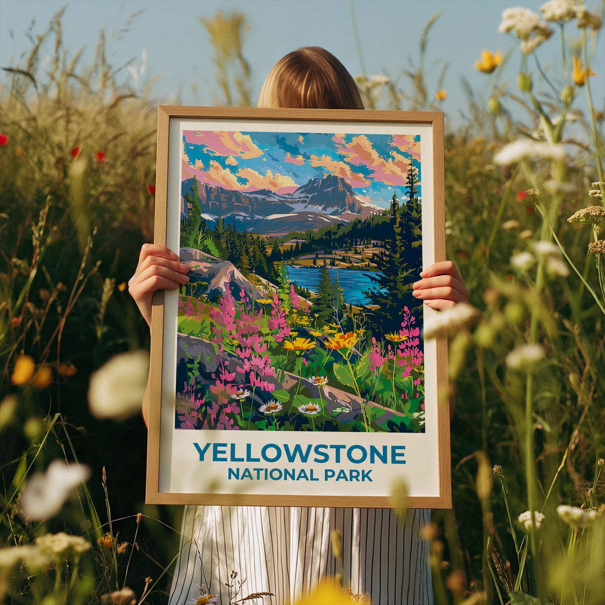 Yellowstone Poster – Wildflower Lake & Peaks Art Print