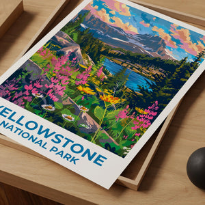 Yellowstone Poster – Wildflower Lake & Peaks Art Print