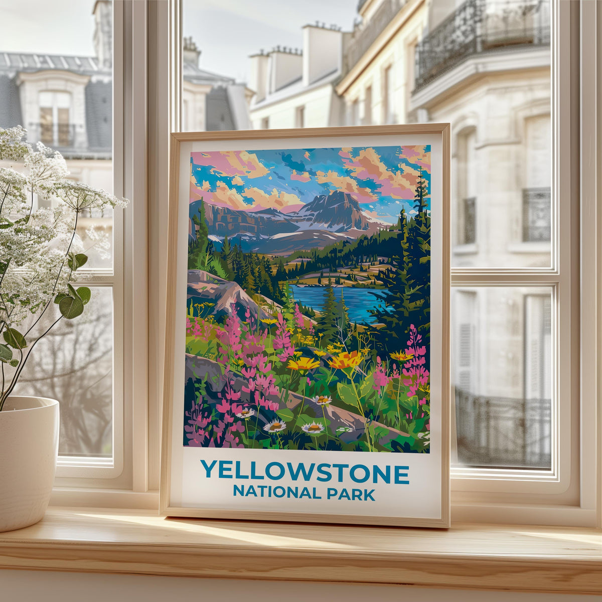 Yellowstone Poster – Wildflower Lake & Peaks Art Print