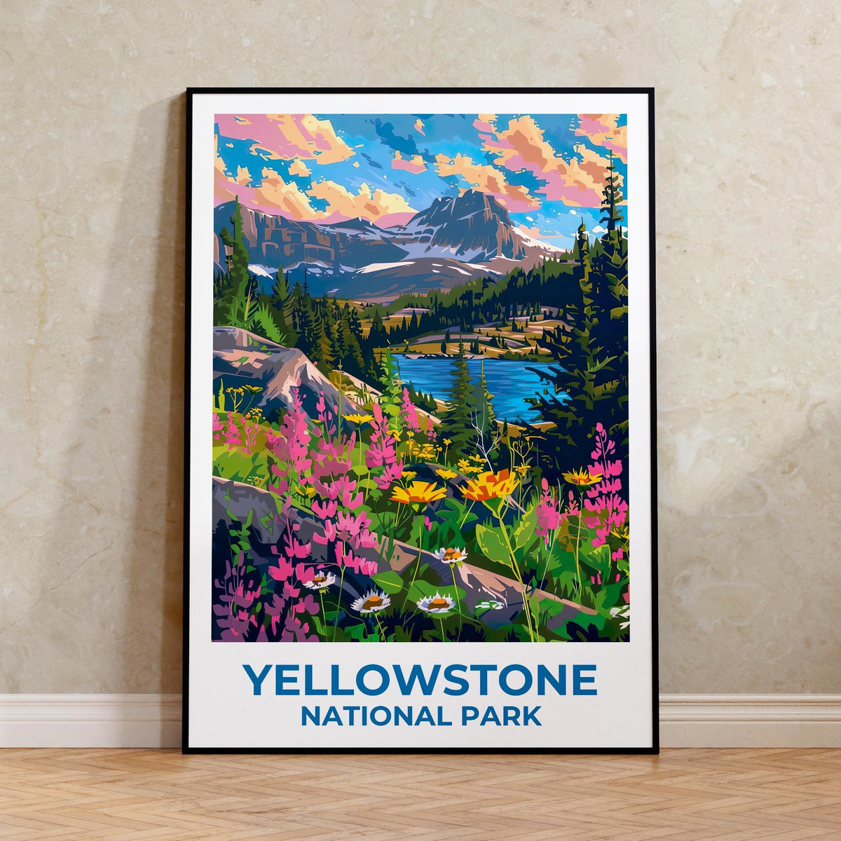 Yellowstone Poster – Wildflower Lake & Peaks Art Print