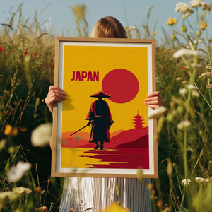 Japan Samurai Poster – Minimalist Red Sun Warrior Art Print