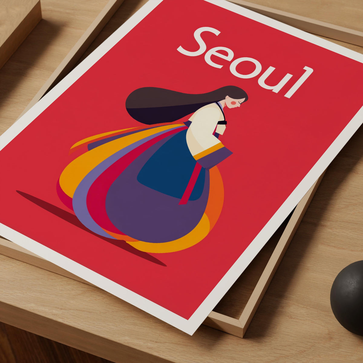 Seoul South Korea Poster, Woman in Hanbok Illustration