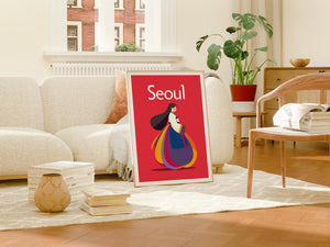 Seoul South Korea Poster, Woman in Hanbok Illustration