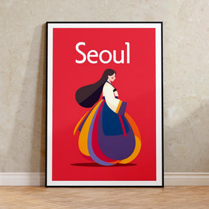 Seoul South Korea Poster, Woman in Hanbok Illustration