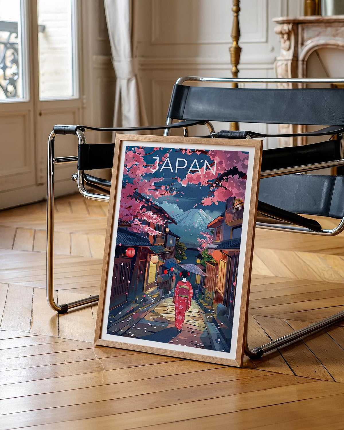 Japan Poster, Geisha & Mount Fuji Cherry Blossom Print