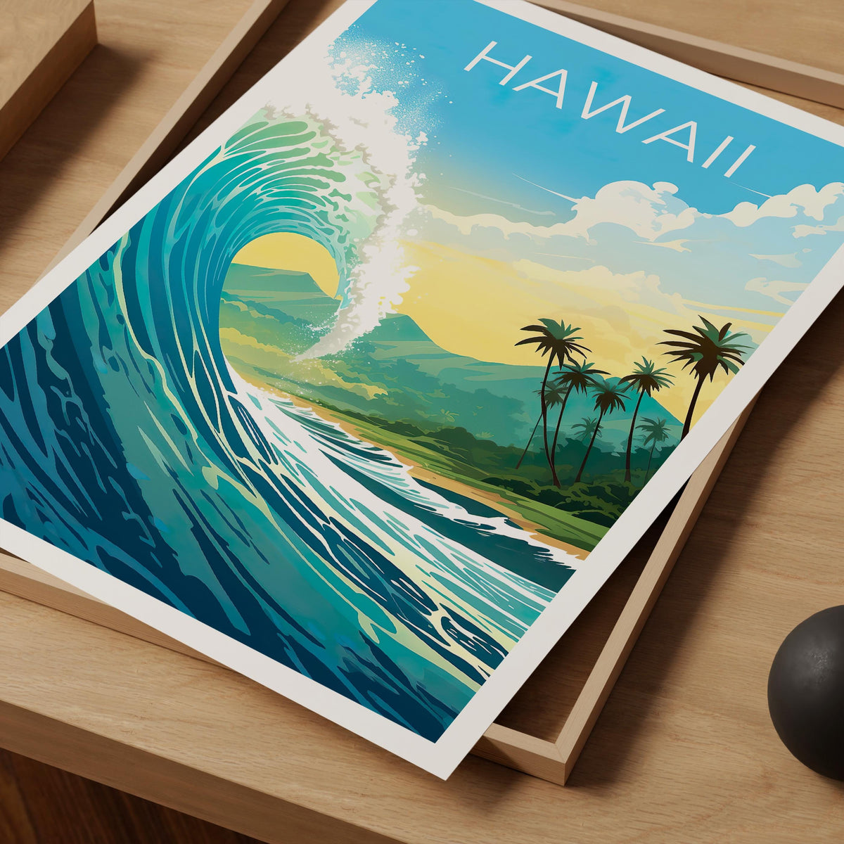 Hawaii Travel Poster, Giant Ocean Wave Surf Print
