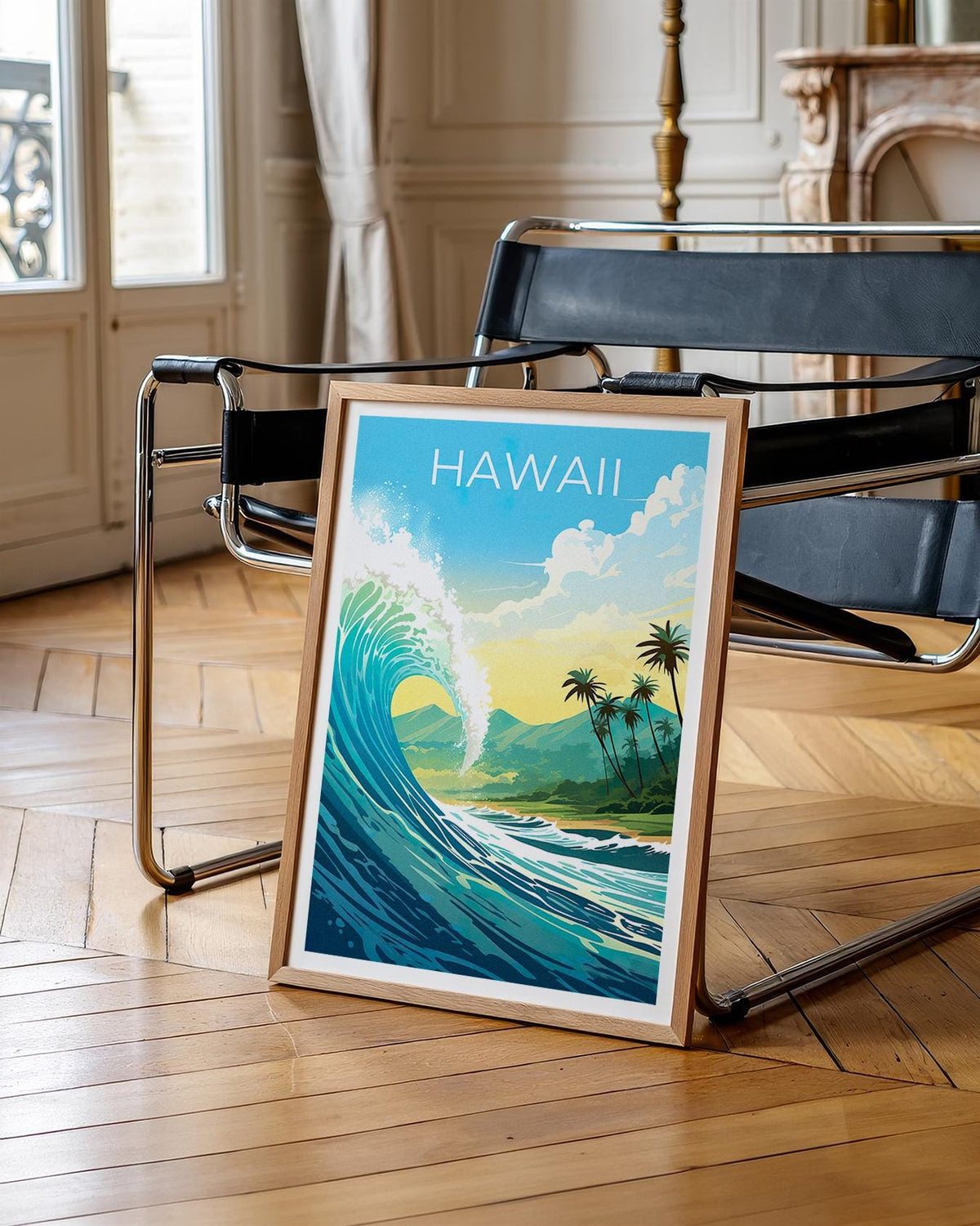 Hawaii Travel Poster, Giant Ocean Wave Surf Print