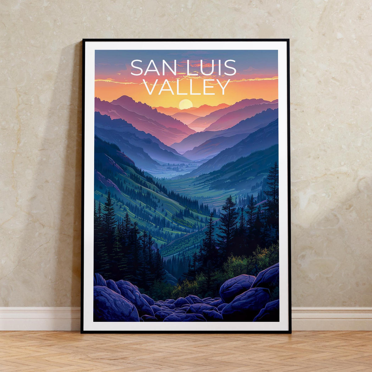 San Luis Valley Poster — Colorado Peaks in Sunset Hues