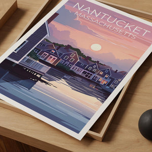 Nantucket Massachusetts Poster Waterfront Cottages Sunset
