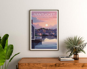 Nantucket Massachusetts Poster Waterfront Cottages Sunset