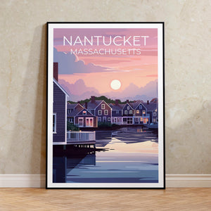 Nantucket Massachusetts Poster Waterfront Cottages Sunset