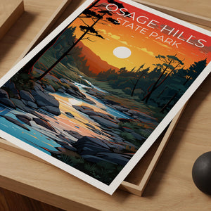 Osage Hills State Park Sunset Forest Stream Poster Print