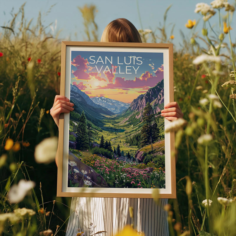 San Luis Valley Colorado Poster Snowy Mountain Sunset