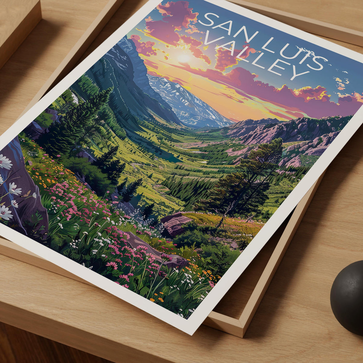 San Luis Valley Colorado Poster Snowy Mountain Sunset