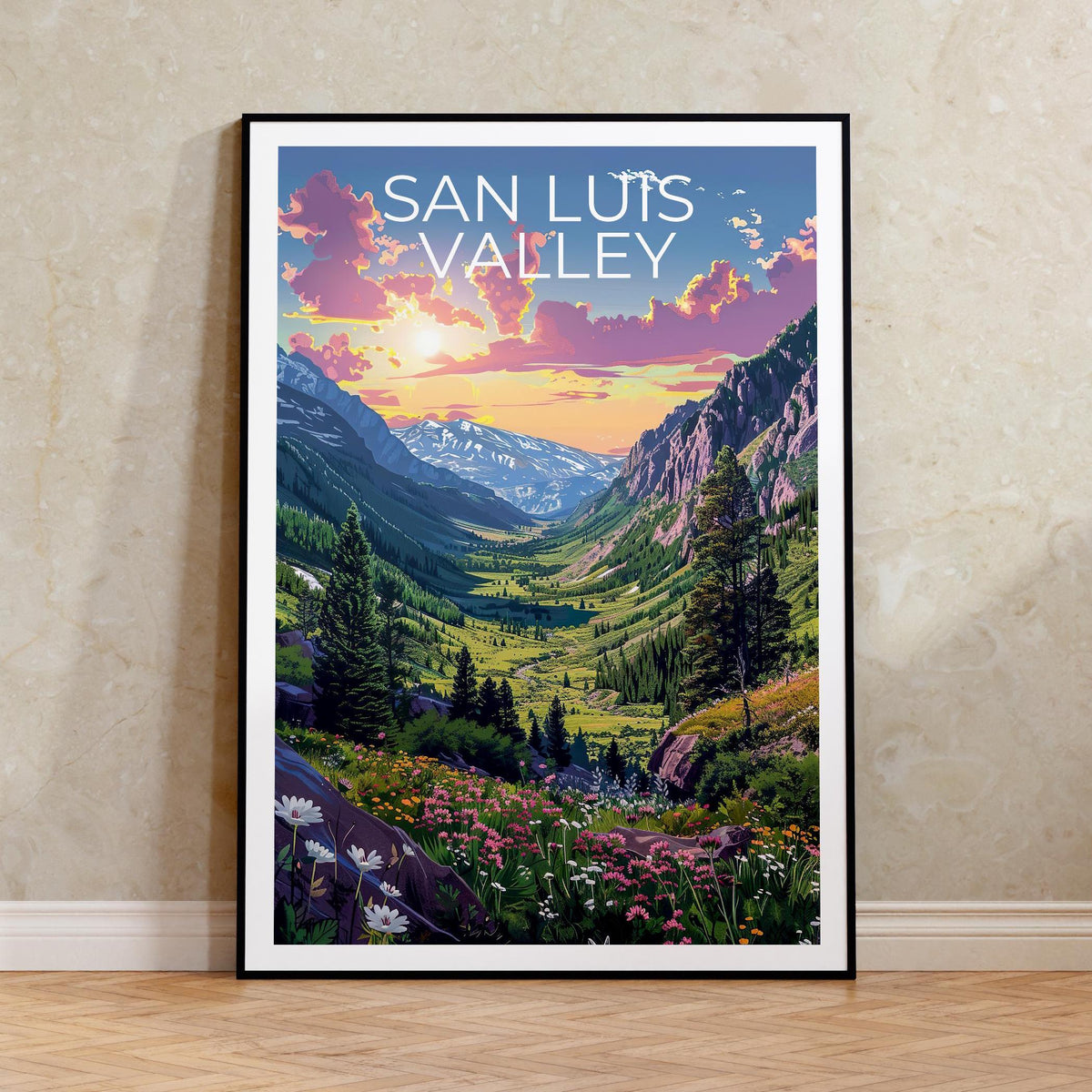 San Luis Valley Colorado Poster Snowy Mountain Sunset